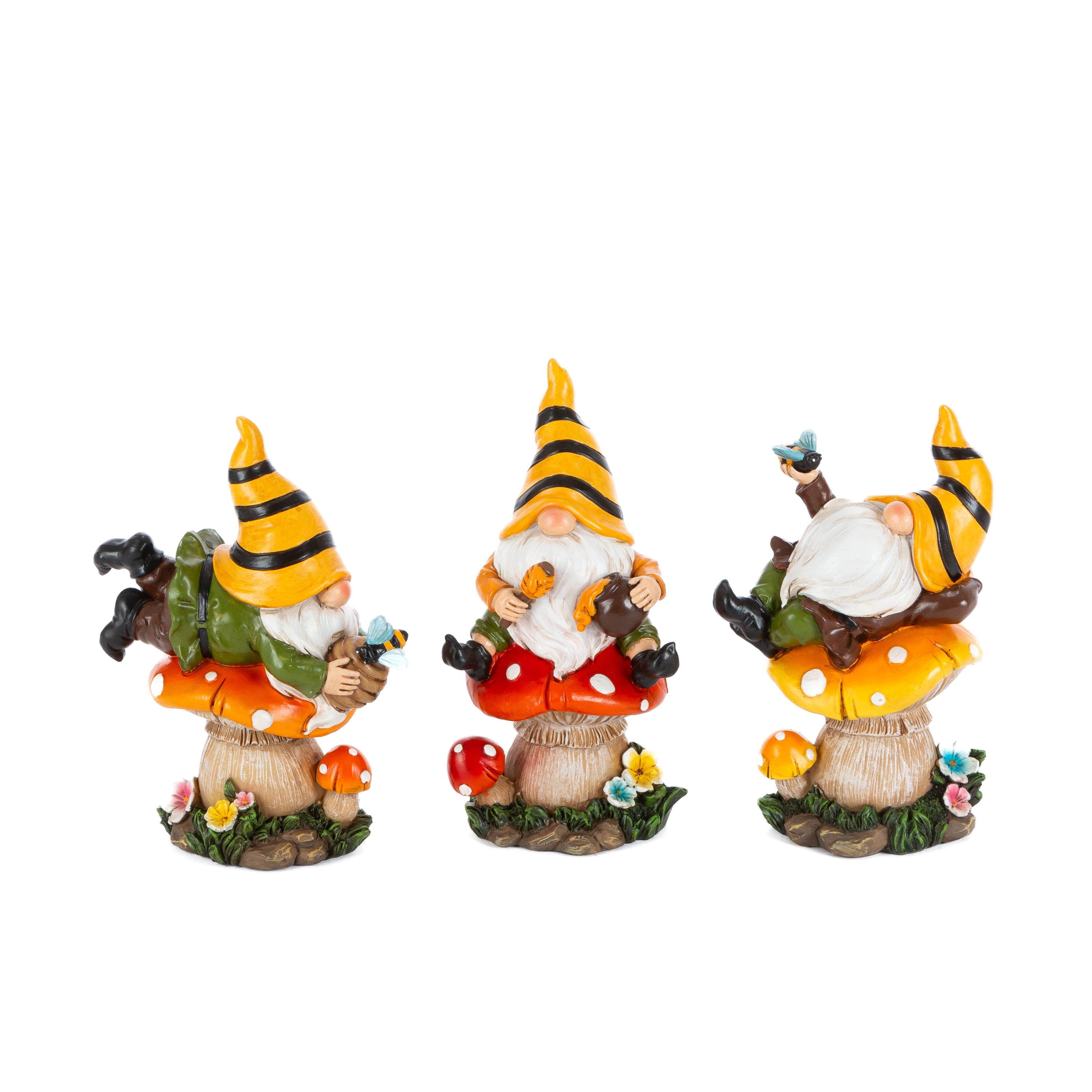 6.3 in. Resin Bee Gnome figurines, set of 3